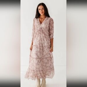 Elegant Pink Floral Maxi Dress